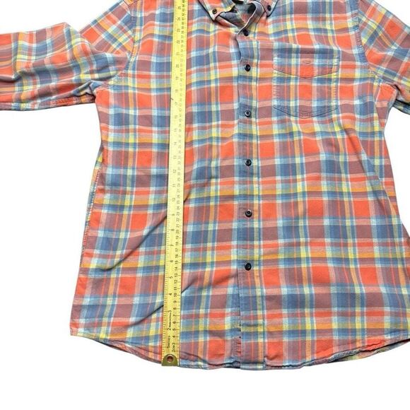 L.L. Bean Slightly Fitted Plaid Button Up Shirt Mens M Orange Blue Outdoors - Picture 6 of 8